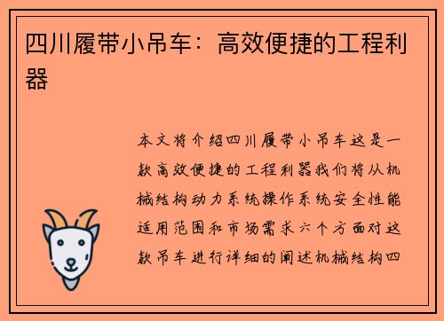 四川履带小吊车：高效便捷的工程利器
