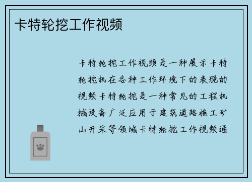 卡特轮挖工作视频